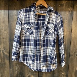 Navy Blue Plaid Long Sleeve Shirt